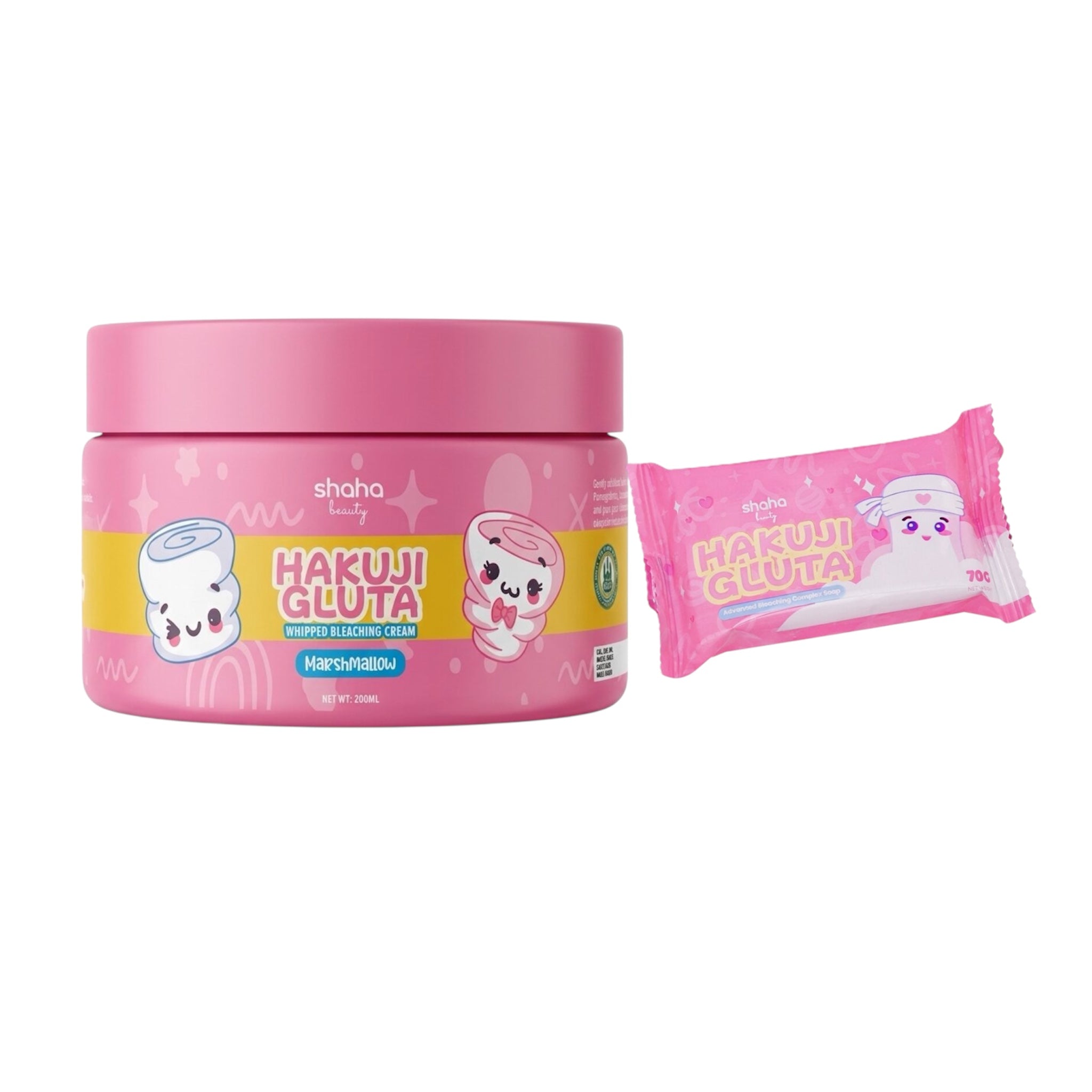 Shaha Beauty Hakuji Gluta Marshmallow Whipped Bleaching Cream 200ml – Luxurious Whipped Body Cream with Glutathione | Marshmallow Scented Skin Conditioning & Radiance Body Care