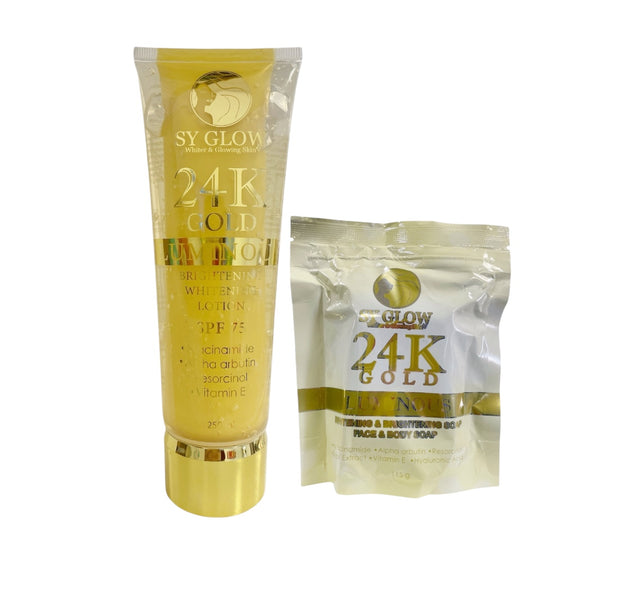 SY GLOW 24K Gold Luminous Brightening Soap & Lotion Bundle