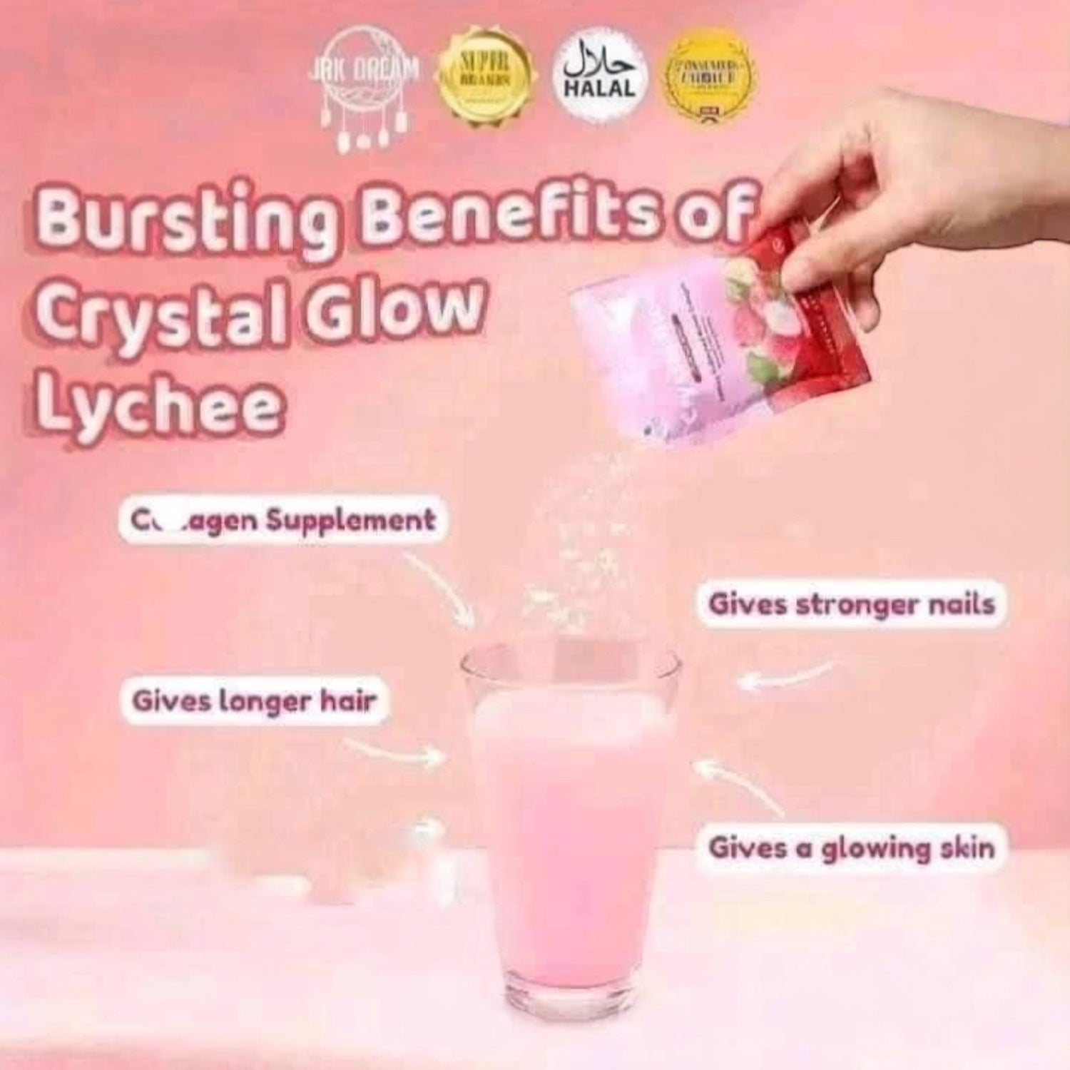 Crystal Glow Lychee Collagen Drink 10 Sachet - New & Improved Formula