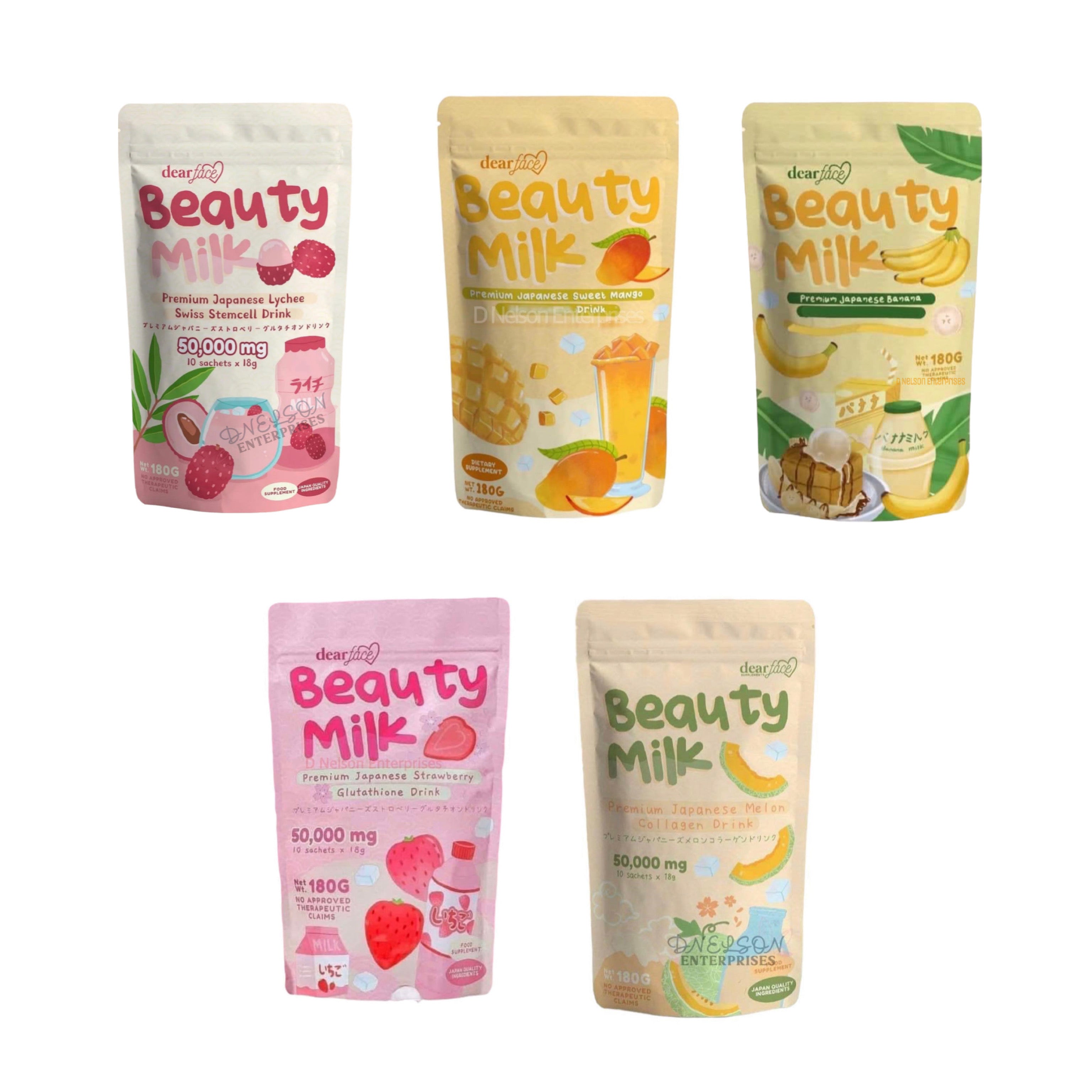 Dear Face Beauty Milk Premium Collagen Drinks Sampler Bundle- 5 Flavors - 20 Sachets Total