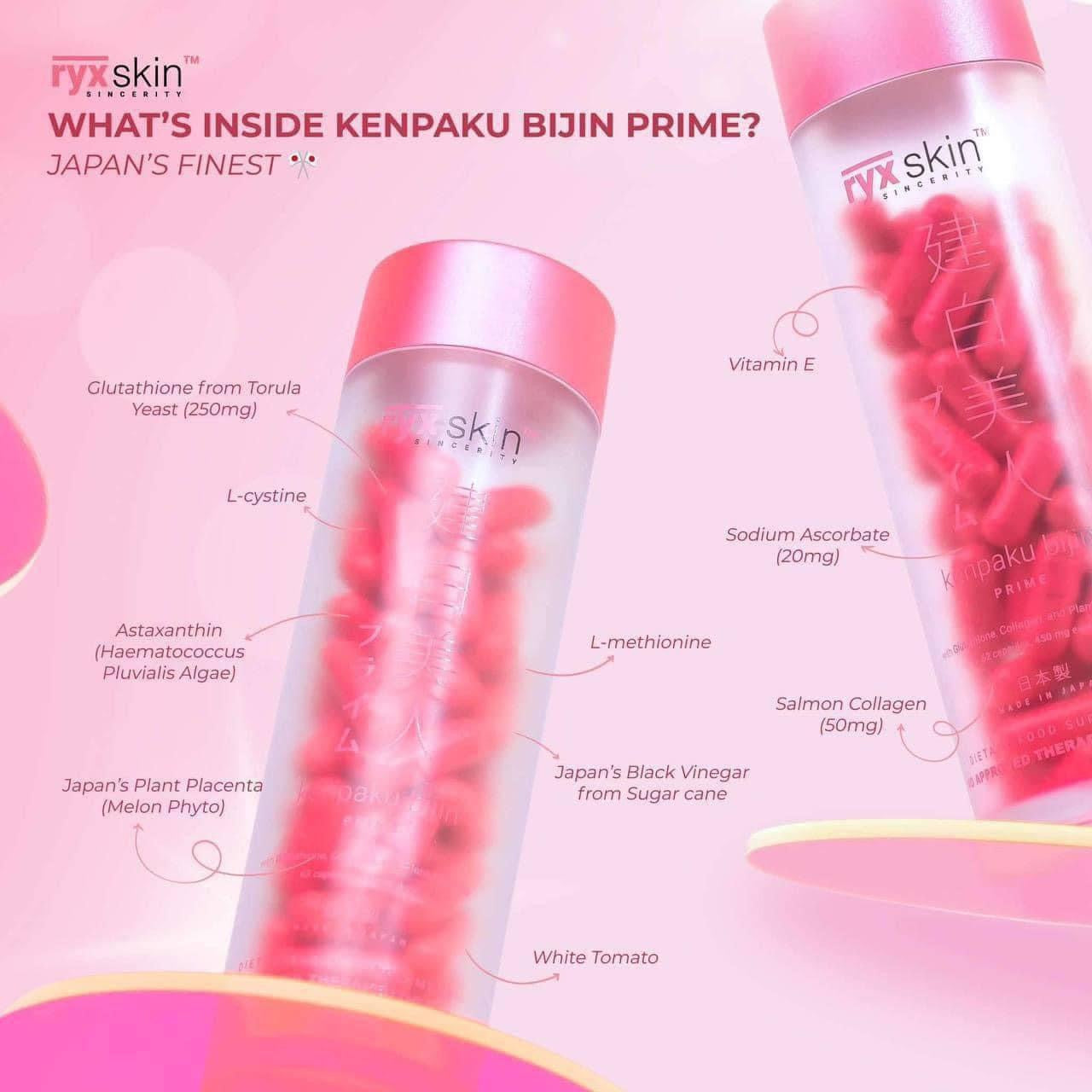 Ryxskin Kenpaku Bijin Prime with Glutathione, Collagen & Plant Placenta, 62 Capsules