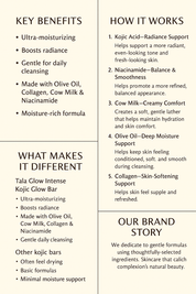 Tala Glow Intense Kojic Glow Bar – Ultra Moisturizing Kojic Soap with Olive Oil, Collagen, Niacinamide & Cow Milk – Gentle Daily Cleansing for Smooth, Nourished Skin – 65g x 3 Bars