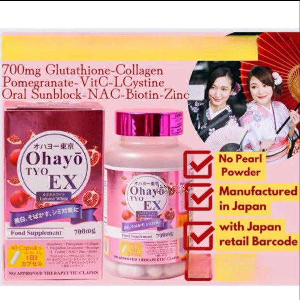 Ohayo TYO EX Lumine White Glutathione 700mg, 60 Capsules