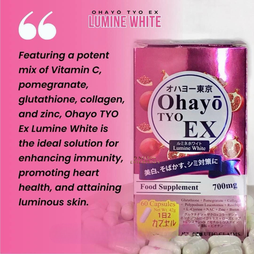 ohayo glutathione Ohayo TYO EX Lumine White Glutathione 700mg, 60 Capsules – D Nelson Enterprises ohayo glutathione Ohayo TYO EX Lumine White Glutathione 700mg, 60 Capsules – D Nelson Enterprises