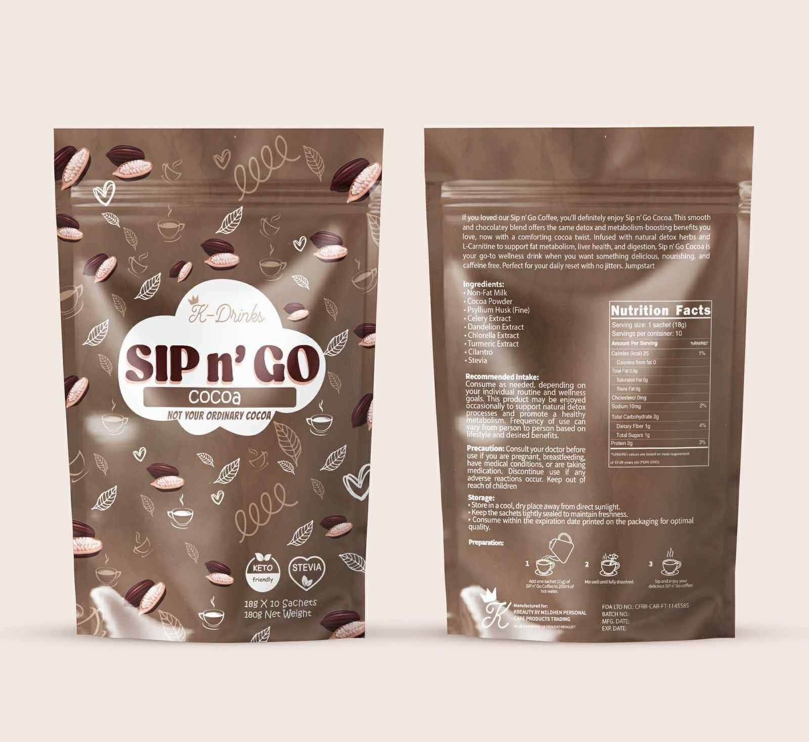 K-Drinks SIP N° GO Cocoa infused with L-Carnitine and natural herbs for an active lifestyle.