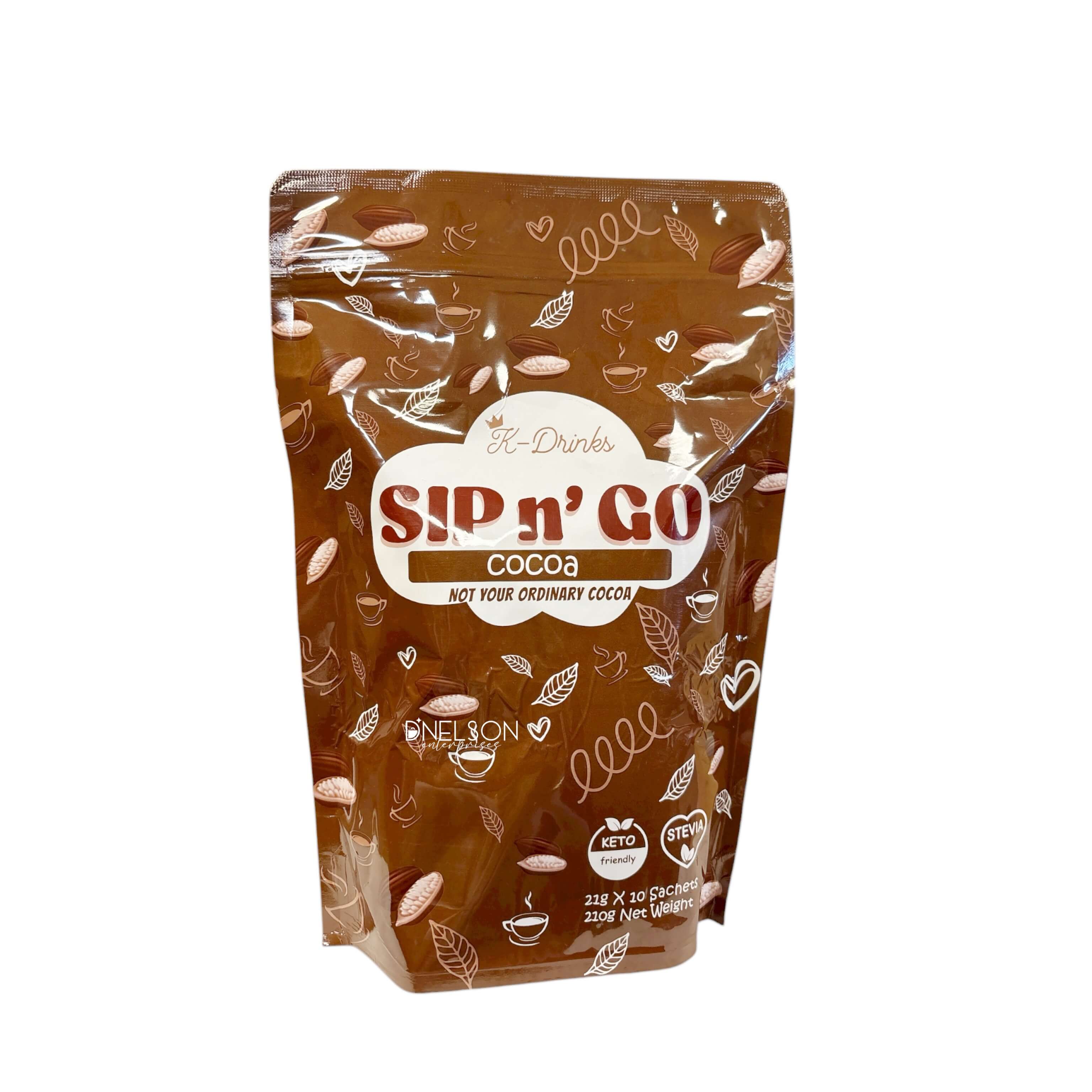 K-Drinks SIP N° GO Cocoa – Keto-Friendly Instant Cocoa Drink Mix with Natural Detox Herbs & L-Carnitine – Low Carb, Stevia-Sweetened, Caffeine-Free Wellness Beverage – 10 Sachets (210g)