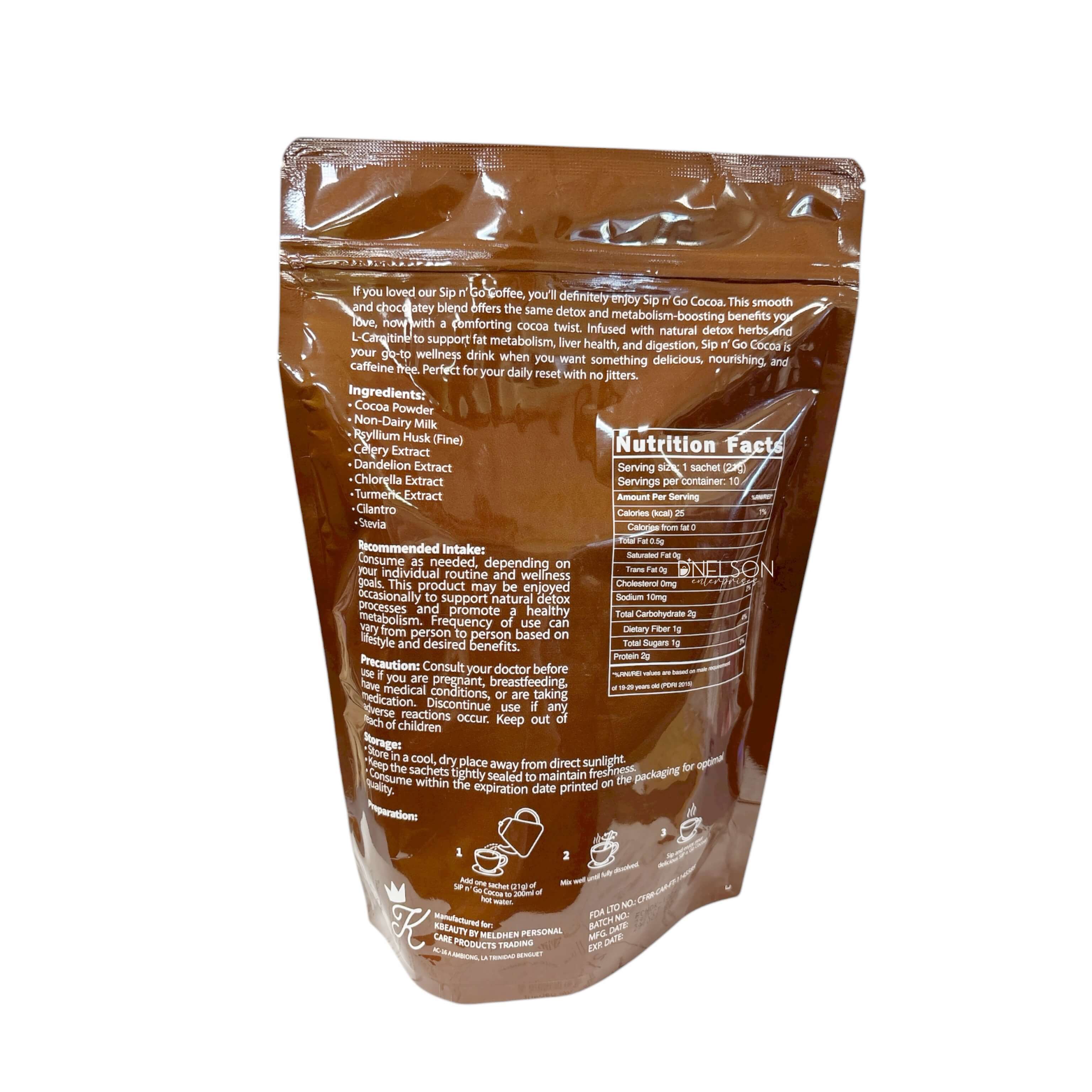 K-Drinks SIP N° GO Cocoa caffeine-free instant cocoa for calm energy and comfort.