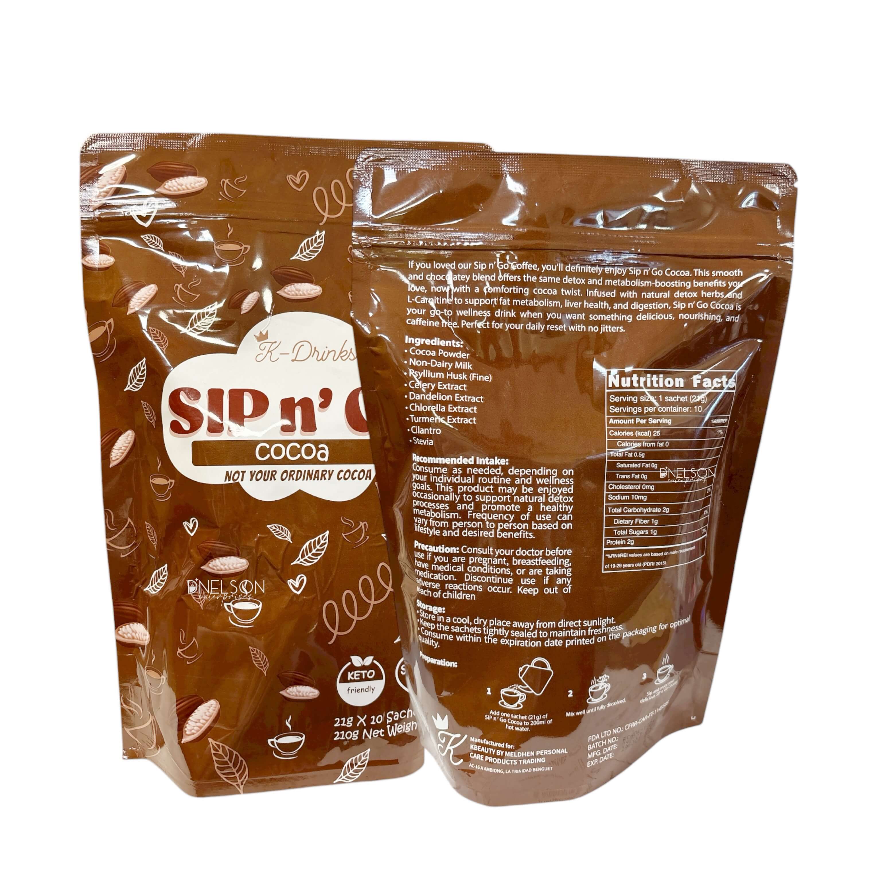 K-Drinks SIP N° GO Cocoa Keto-Friendly Instant Cocoa Drink Mix for low-carb lifestyle.