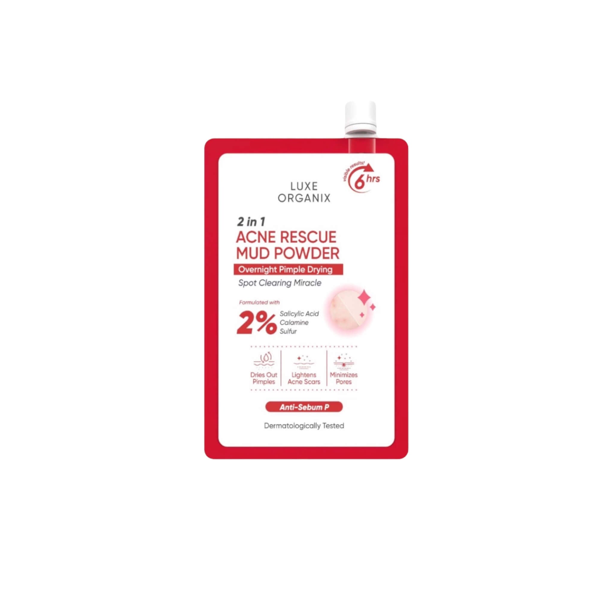 LUXE ORGANIX 2 in 1 Acne Rescue Mud Powder - Overnight Pimple Drying Treatment (9g) - Unclogs Pores & Controls Excess Sebum