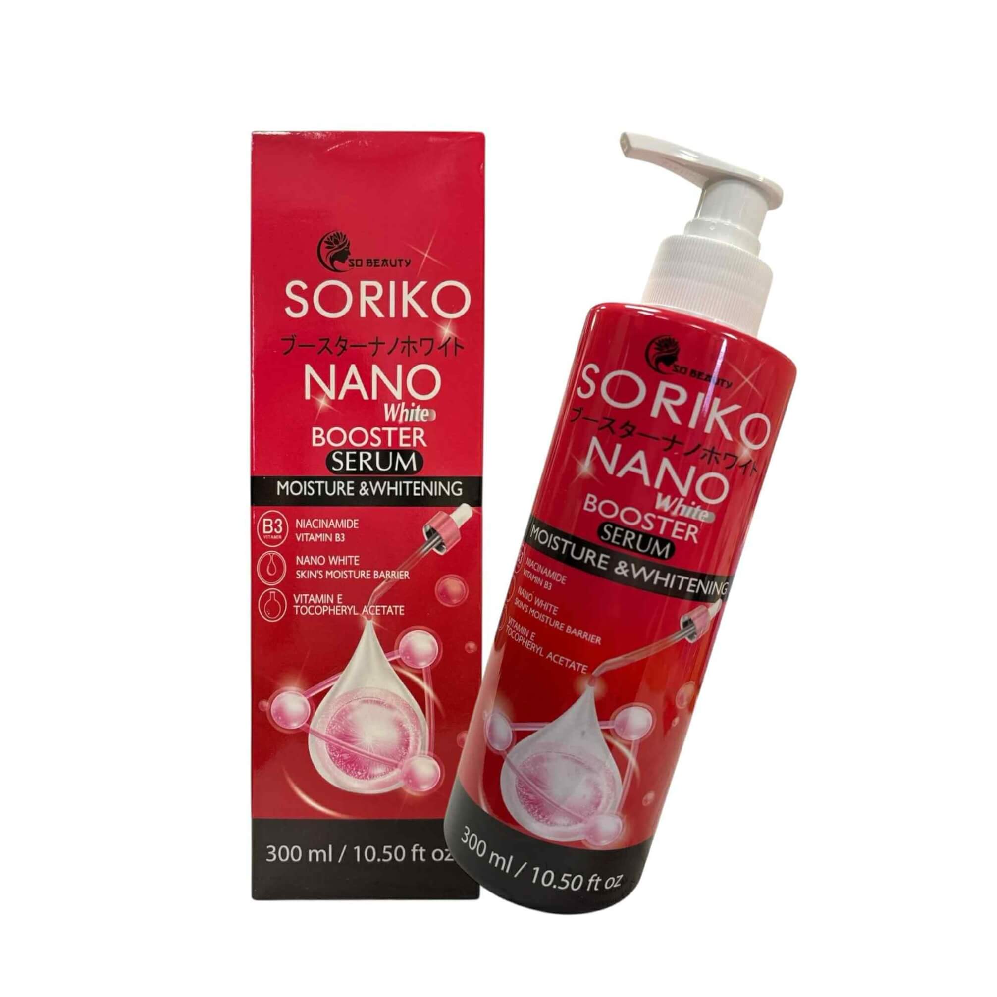 Soriko Nano White Booster Serum 300ml – Hydrating & Radiance-Enhancing Face & Body Serum with Niacinamide & Vitamin E (Made in Thailand)