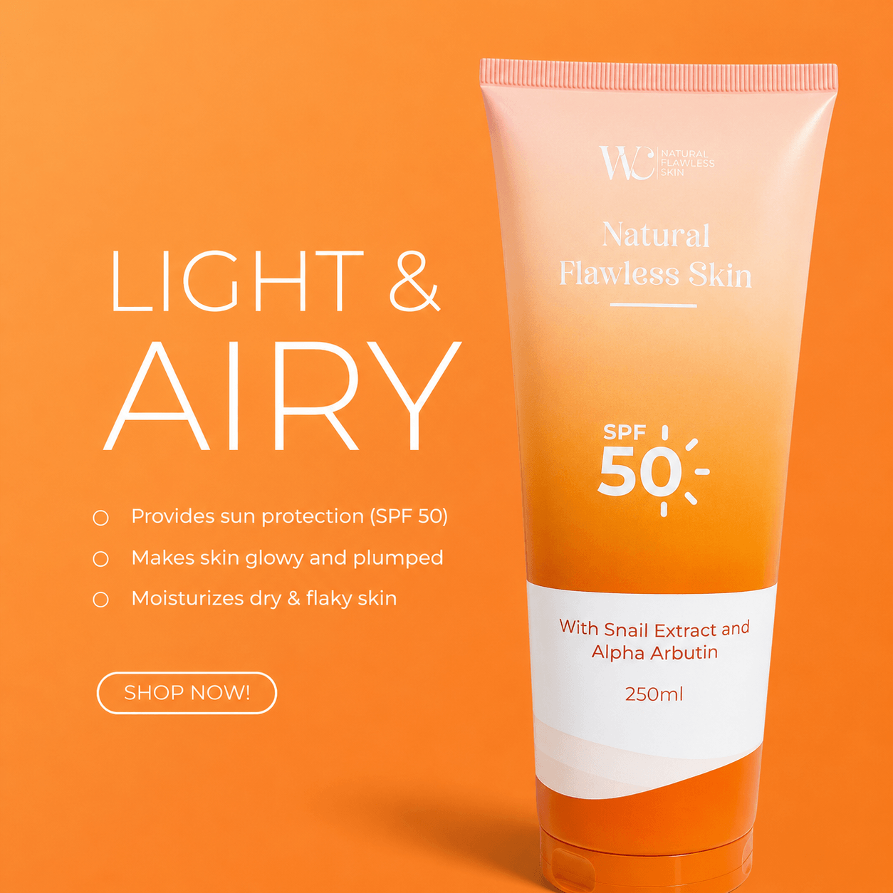 WC Natural Flawless Skin Body Lotion 250ml hydrating body moisturizer for everyday skin care