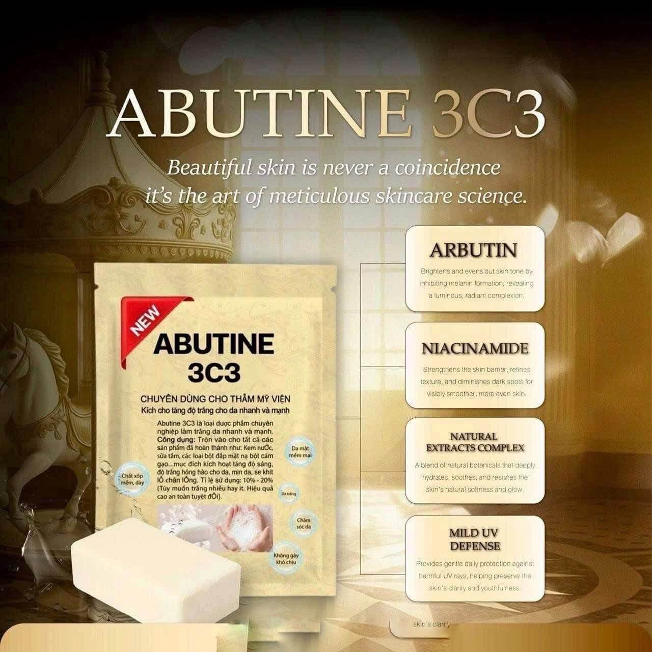 ABUTINE 3C3 Beauty Soap – Face & Body Cleansing Bar with Alpha Arbutin, Niacinamide & Hyaluronic Acid – Smooth, Radiant, Even-Toned Skin – 120g