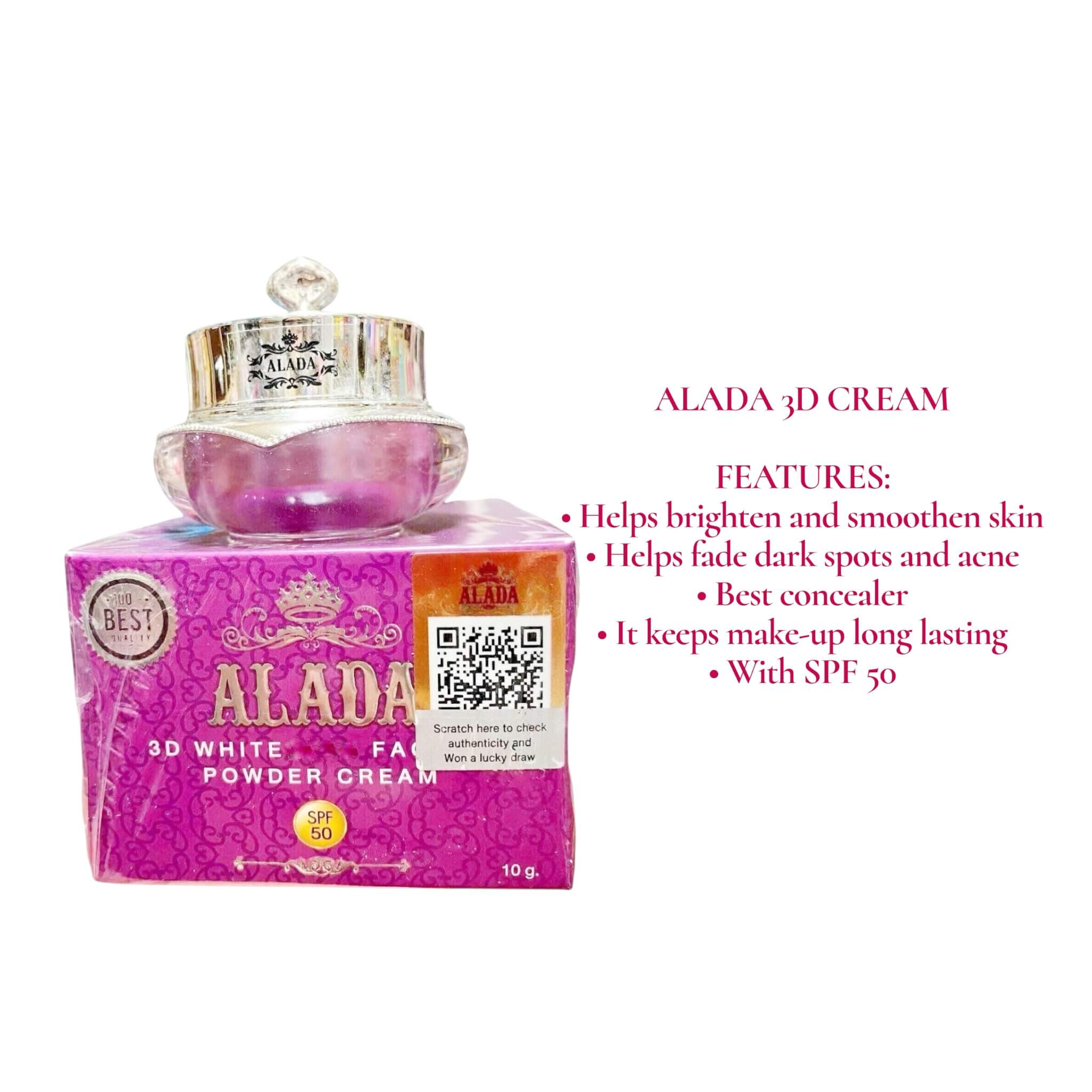 ALADA 3D Facial Powder Cream SPF 50 soft, long-wear formula for a refined finish