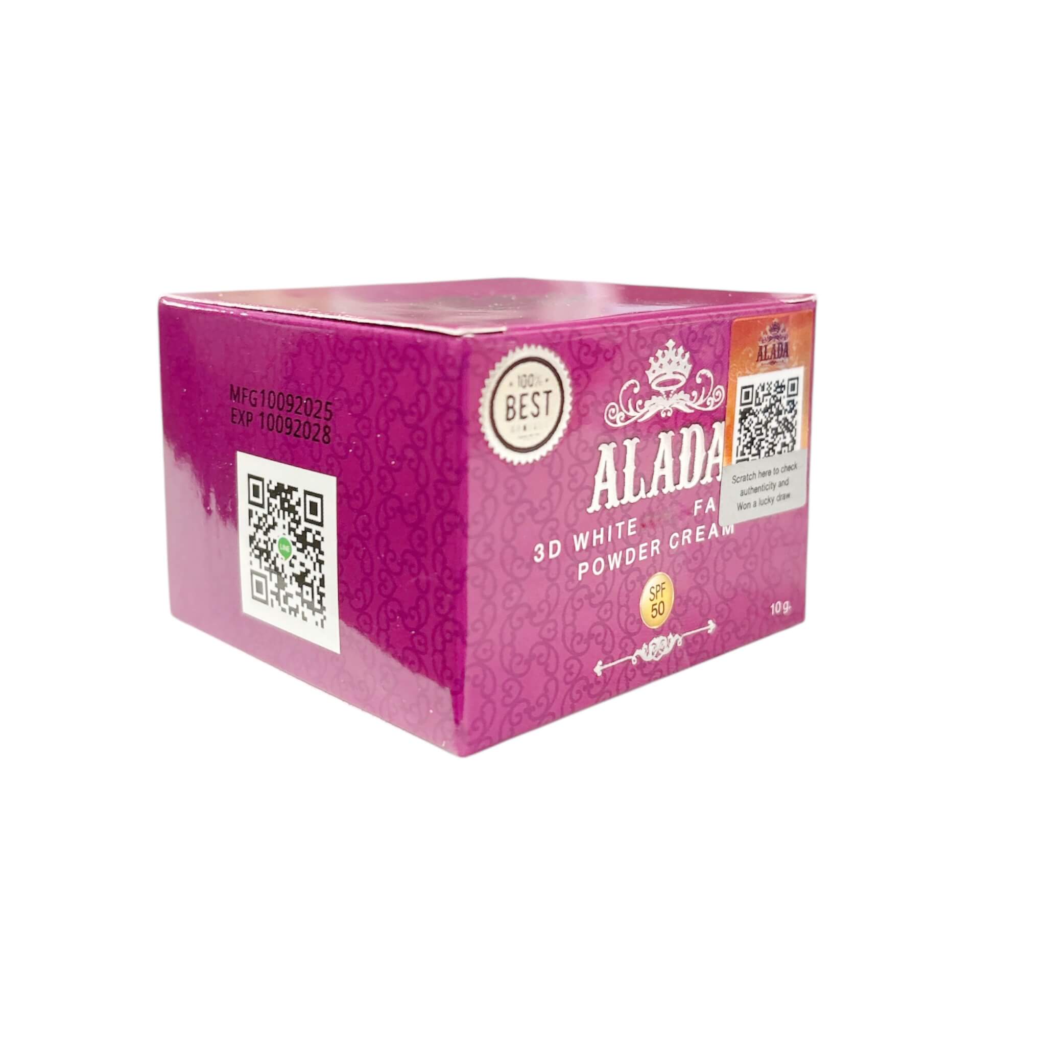 ALADA 3D Facial Powder Cream SPF 50 infused with aloe vera and collagen for a comfortable, soft-feel finish