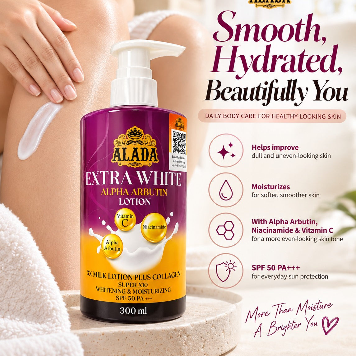 ALADA Alpha Arbutin Lotion 300ml with Niacinamide and Vitamin C for everyday body care.