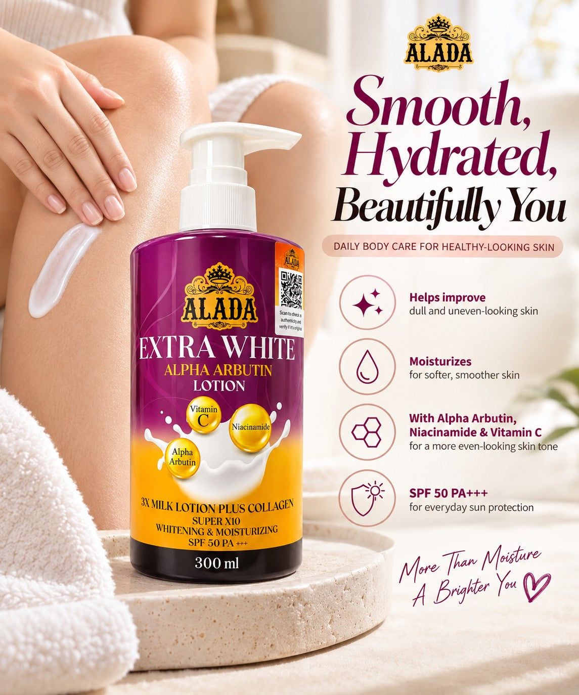 ALADA Alpha Arbutin Lotion 300ml with Niacinamide and Vitamin C for everyday body care.