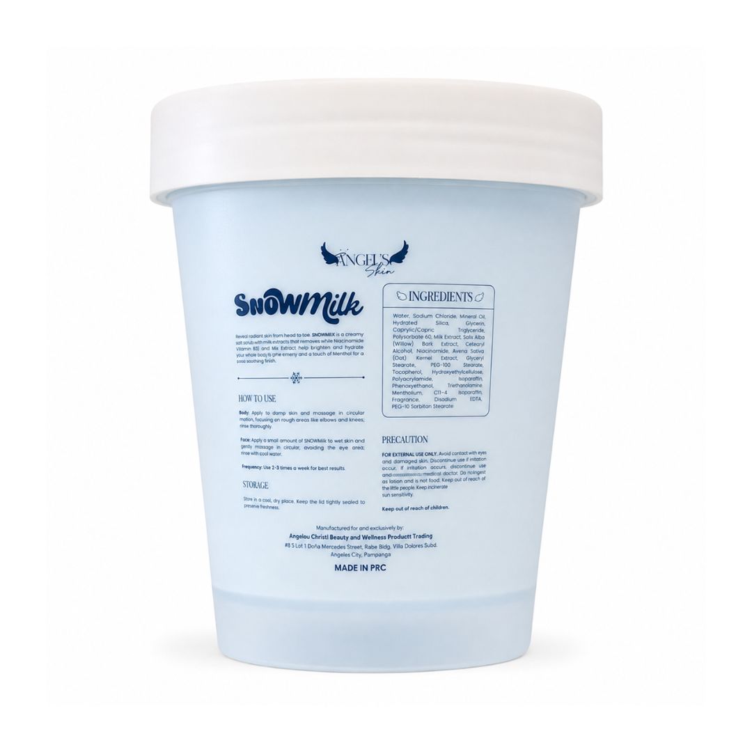 Angel’s Skin SnowMilk Niacinamide Face & Body Scrub 200g enriched with skin-conditioning milk extract