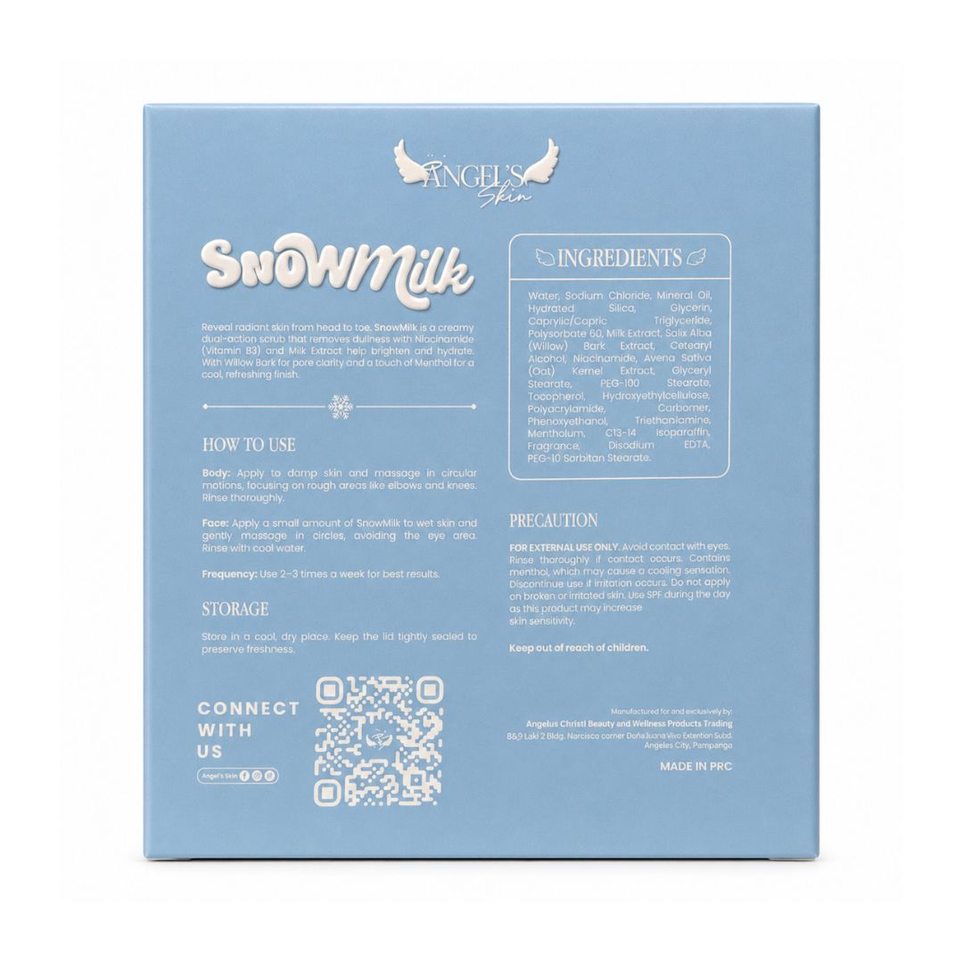 Angel’s Skin SnowMilk Niacinamide Face & Body Scrub 200g creamy salt exfoliator for face and body care