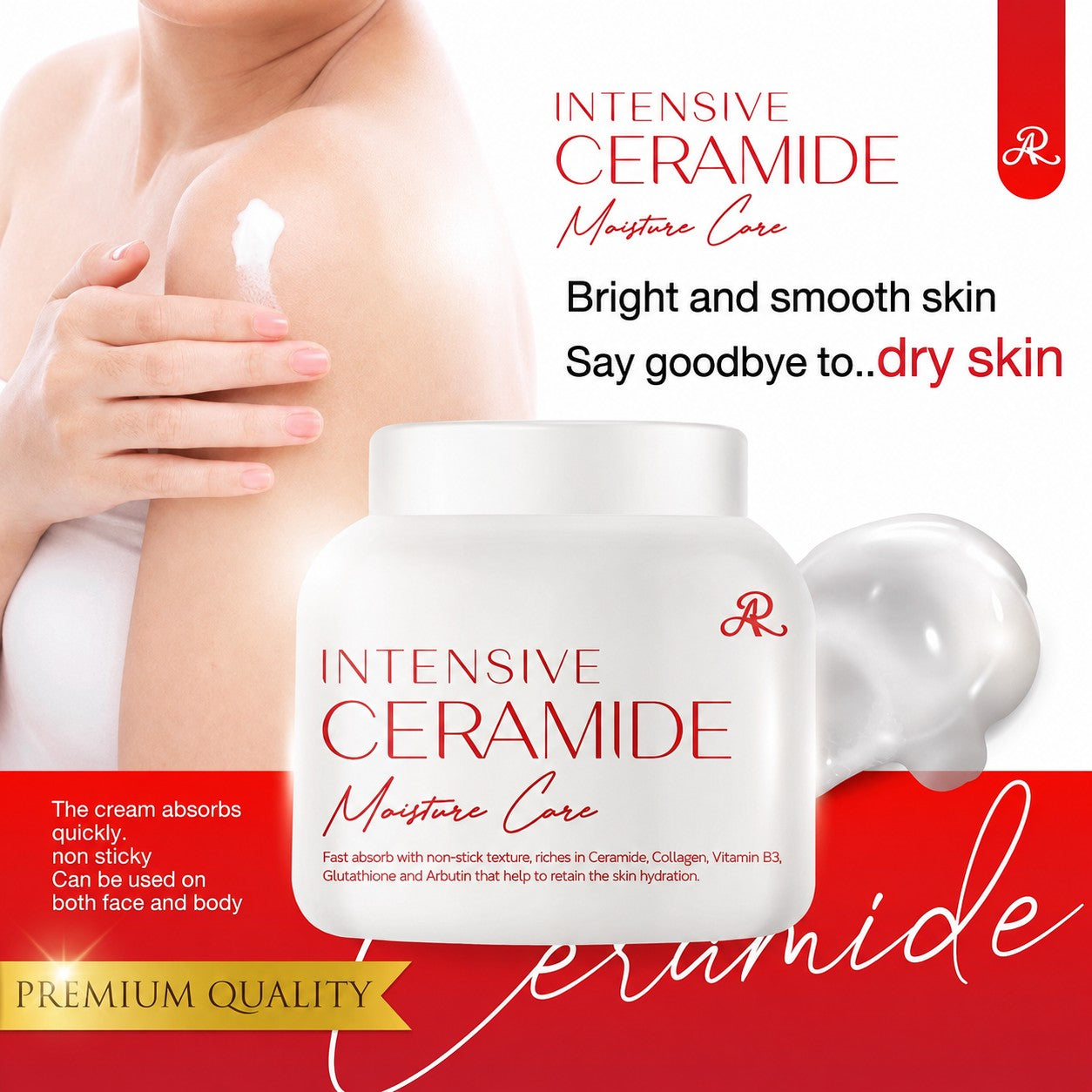 AR Intensive Ceramide Moisture Care Face & Body Cream 200g featuring a ceramide-rich formula