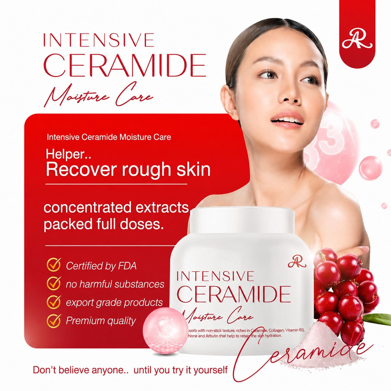 AR Intensive Ceramide Moisture Care Face & Body Cream 200g with complete product information and directions