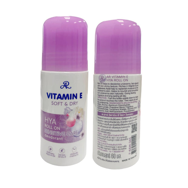 2 Bottles AR Vitamin E Soft & Dry HYA Roll On Deodorant