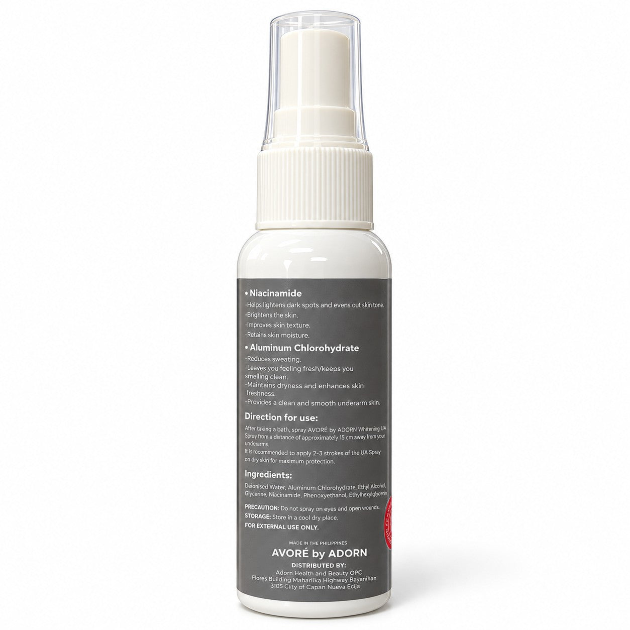 AVORÉ by ADORN UA Spray 50ml helps maintain a fresh and comfortable dry-feel experience.