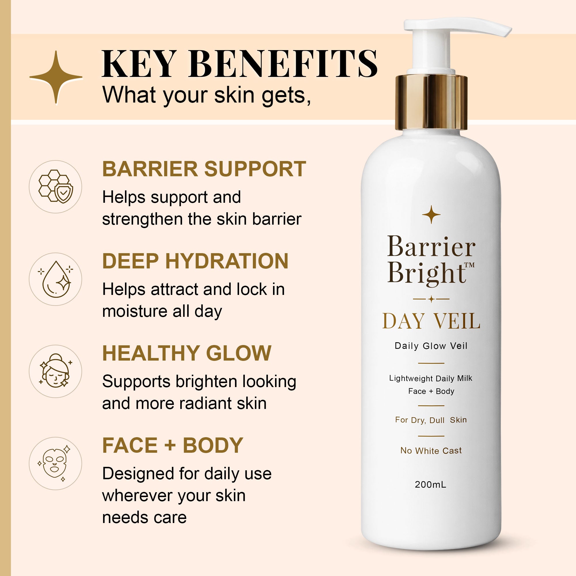 Barrier Bright Day Veil Daily Milk with Niacinamide and Ceramides for Skin Conditioning
