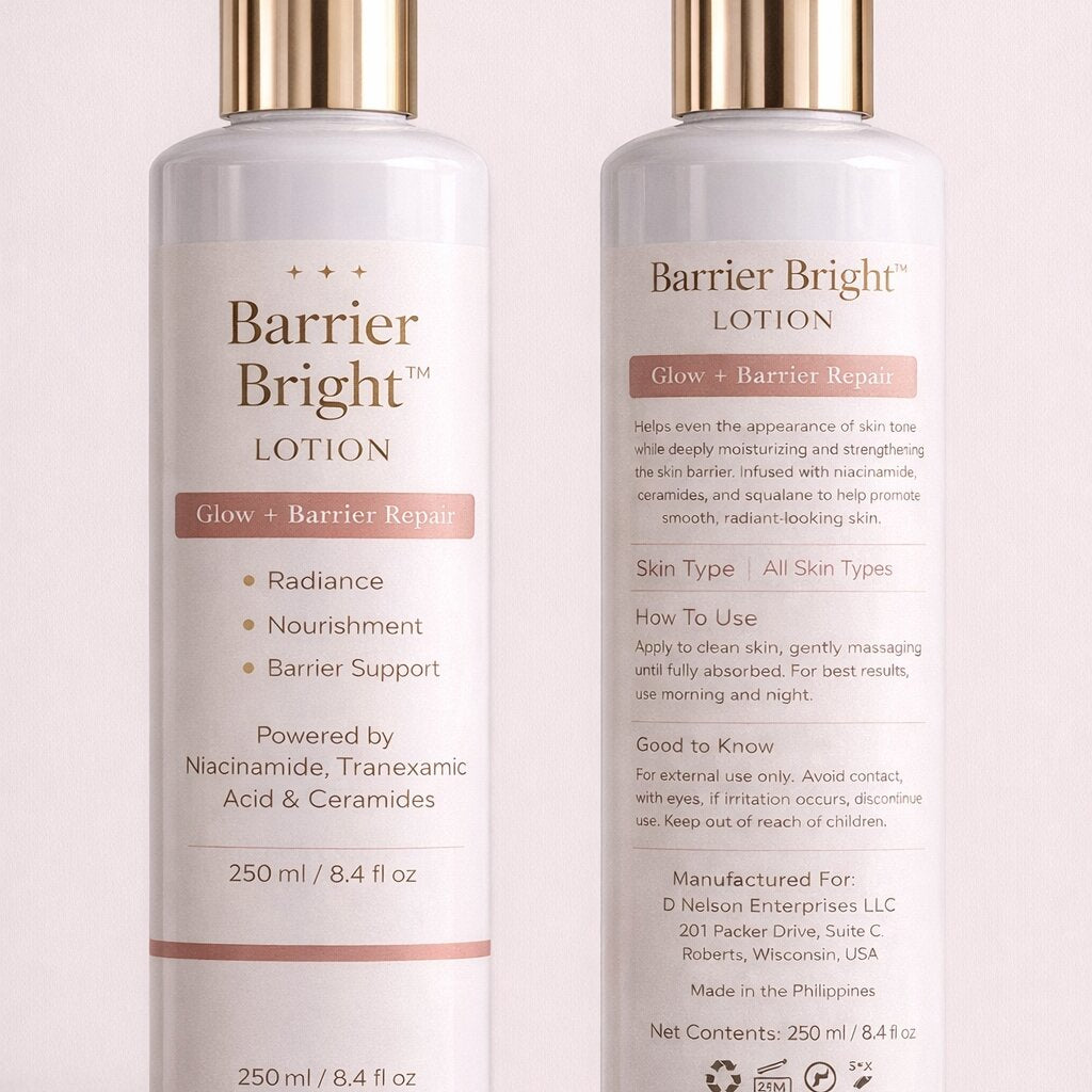 Barrier Bright lotion and serum set with niacinamide and ceramides for smooth and balanced skin