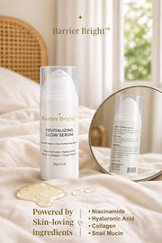 Barrier Bright Revitalizing Glow Serum 30g with snail mucin to condition and soften the skin.