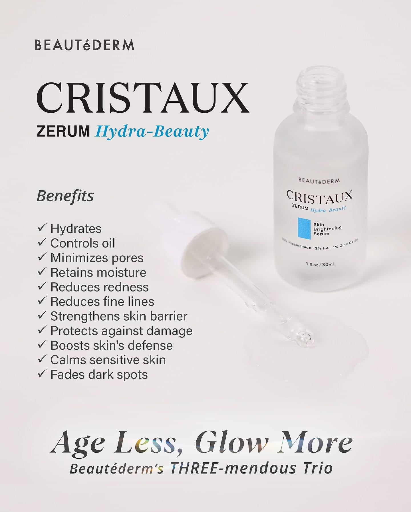 Beautederm Cristaux Zerum Hydra-Beauty: Skin Brightening Serum, 30ml / 1 fl. Oz benefits