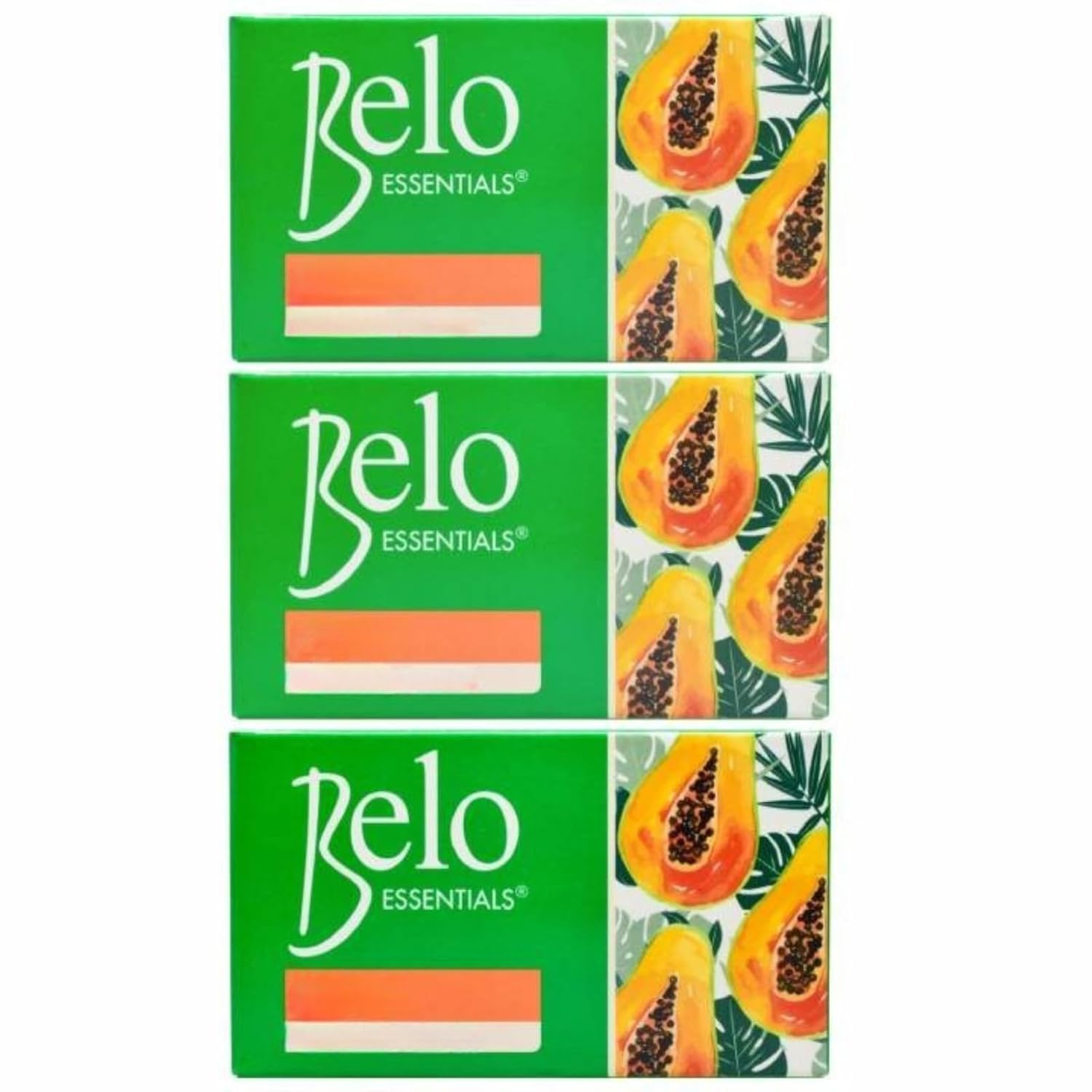 Belo Essentials Papaya Soap Bar Set 65g x 3 gentle hydrating cleanser for skin