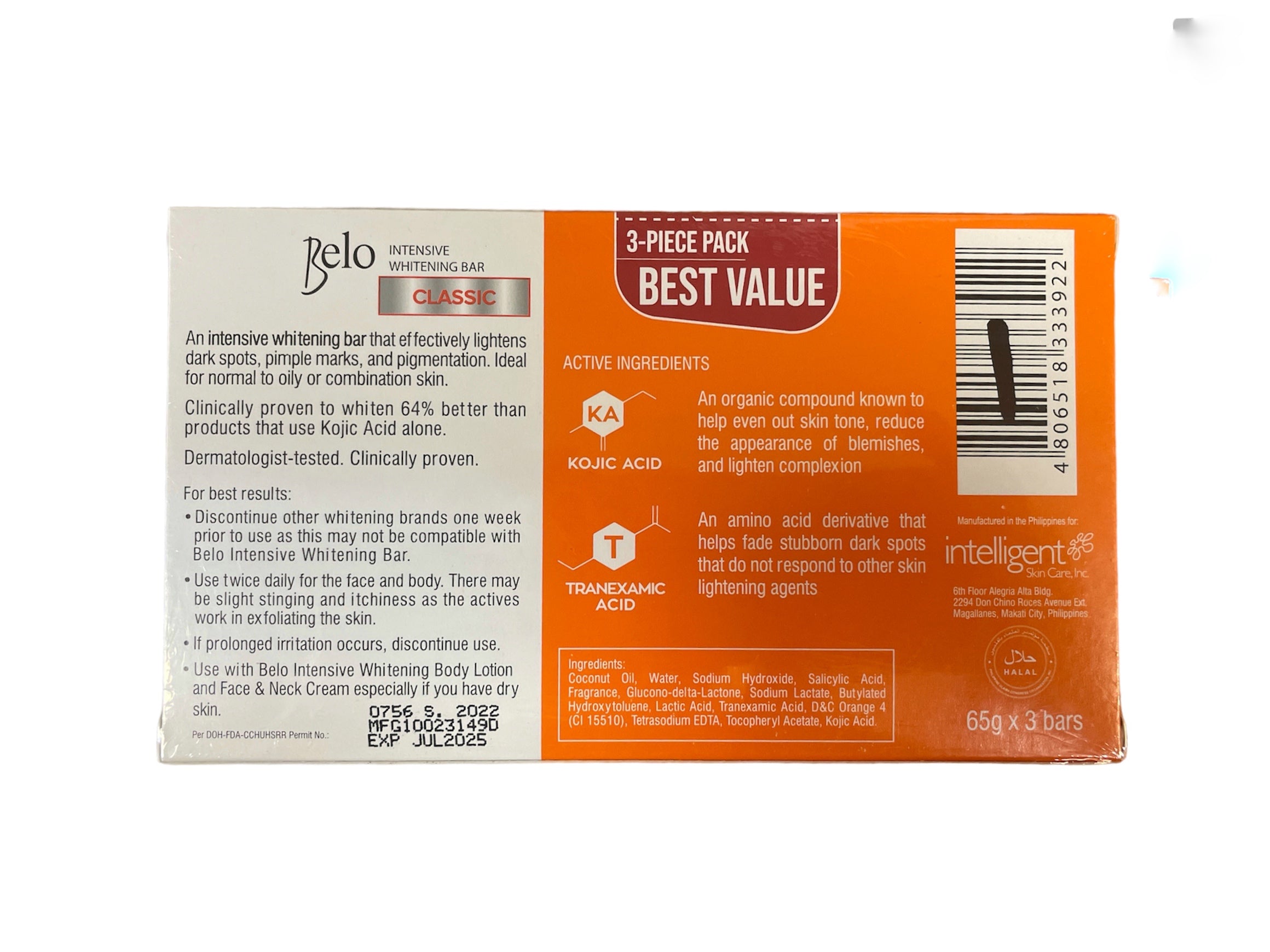 Belo Intensive Bar Kojic + Tranexamc Acid - 3x65g