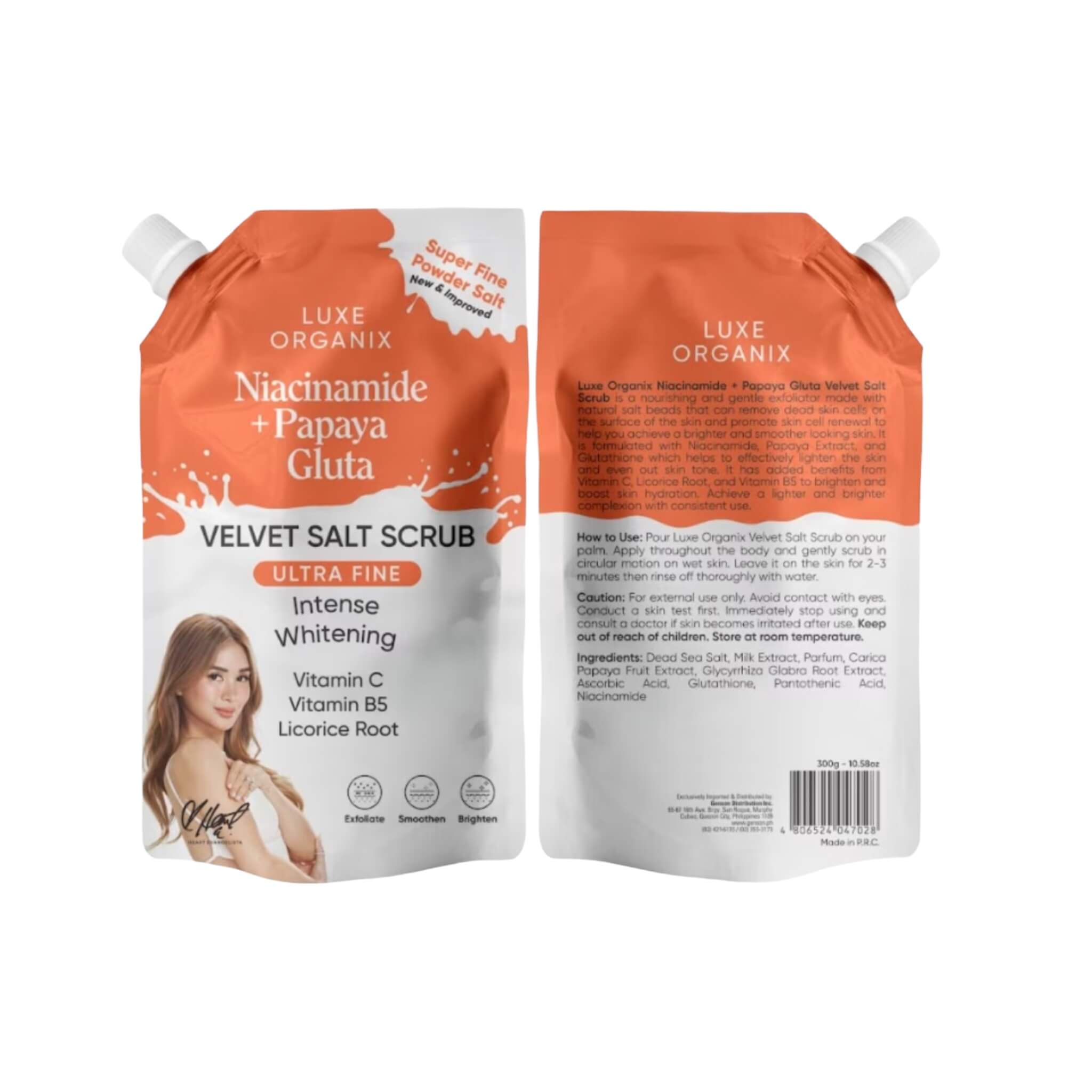LUXE ORGANIX Niacinamide Plus Papaya Gluta Velvet Salt Scrub 300g