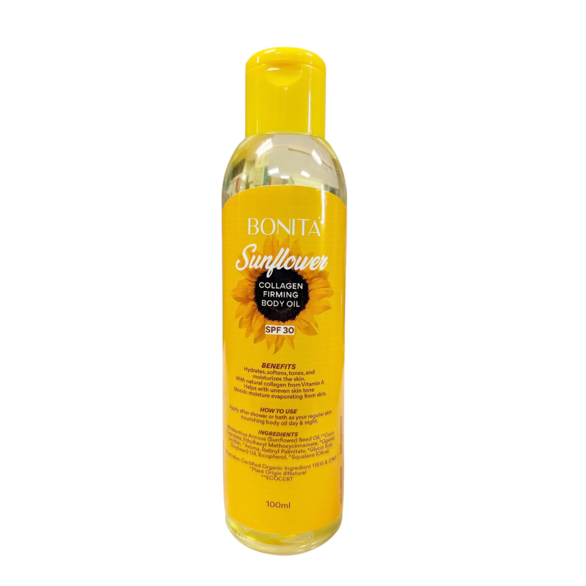 BONITA Sunflower Collagen Firming Body Oil SPF 30 - 100ml, Hydrating & Softening Body Moisture Oil with Vitamin A & Squalane