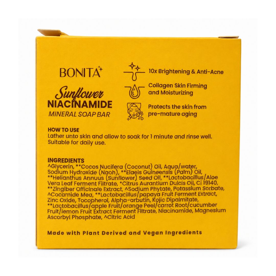 Bonita Sunflower Niacinamide Face & Body Mineral Soap Bar 80g enriched with sunflower seed oil