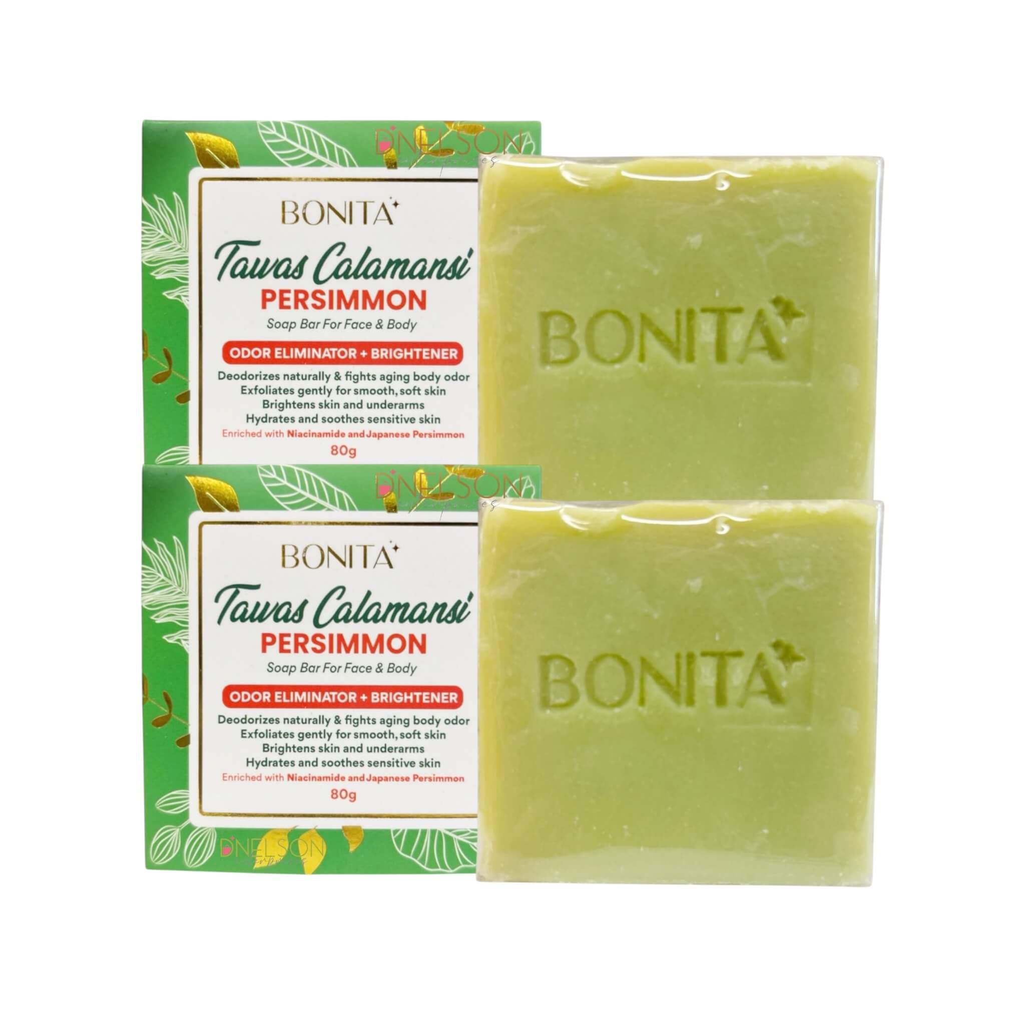 2 Bars BONITA Tawas Calamansi Persimmon Soap Bar for Face & Body 80g