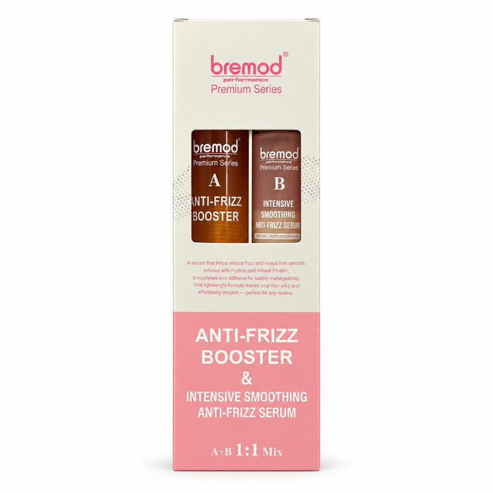 Bremod Performance Anti-Frizz Booster & Serum 150ml two-part conditioning system for smoother, softer, and more manageable hair.