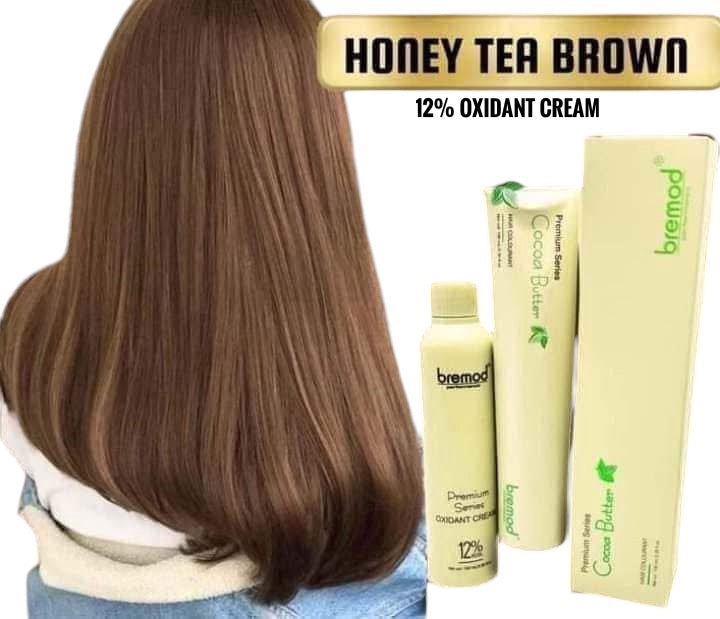 Bremod Premium Honey Tea Brown Hair Color Set with 12% developer