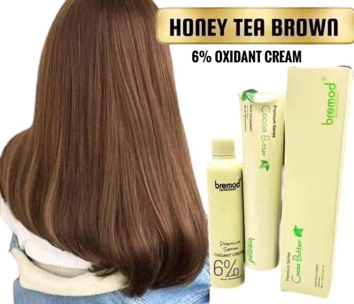 Bremod Premium Honey Tea Brown Hair Color Set with 6% developer