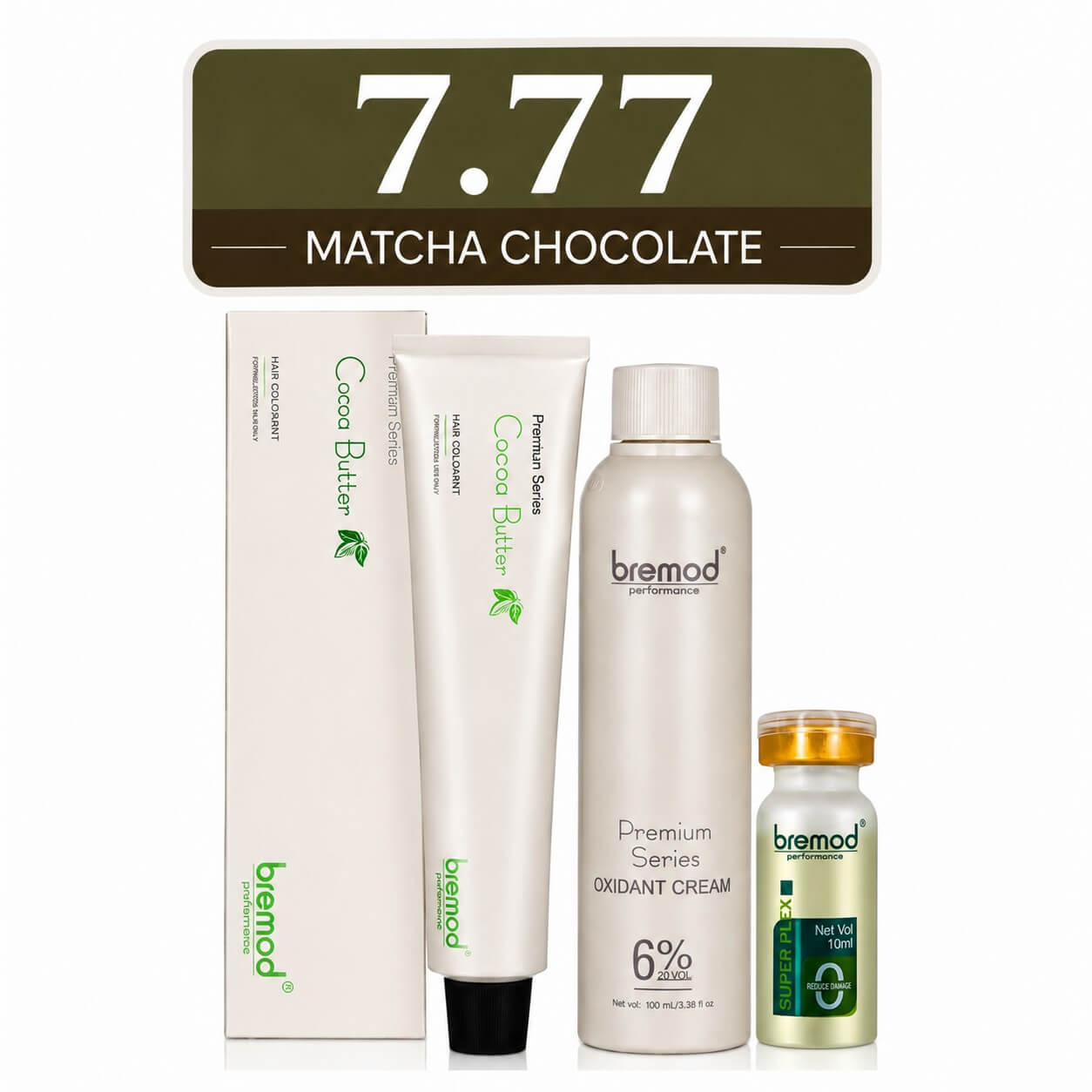 Bremod Premium Series 7.77 Matcha Chocolate Hair Color Set with Cocoa Butter for a rich smoky chocolate brown salon-inspired finish