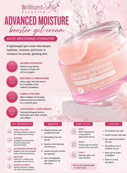 Brilliant Skin Essentials Advanced Moisture Booster Gel-Cream 50g lightweight daily moisturizer for face and neck.