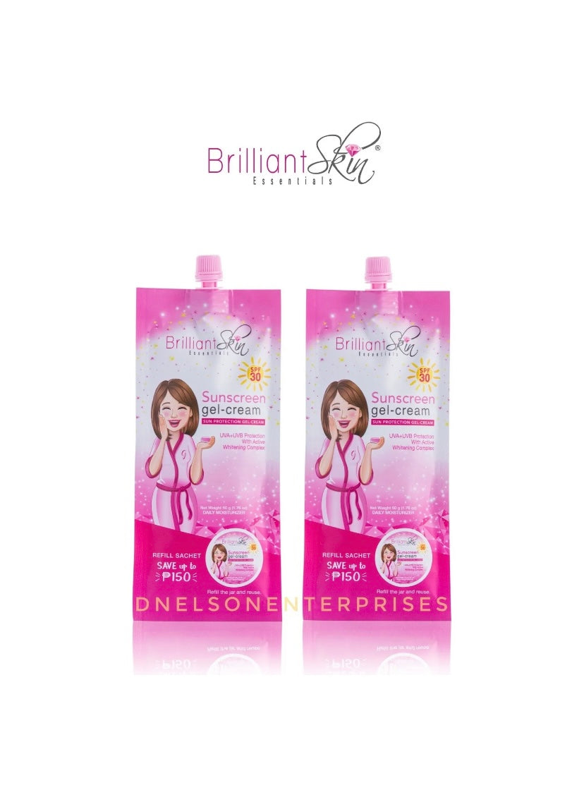 Hydrating and lightweight Brilliant Skin Sunscreen Gel-Cream, 2 sachets, 50g each, for effective sun protection