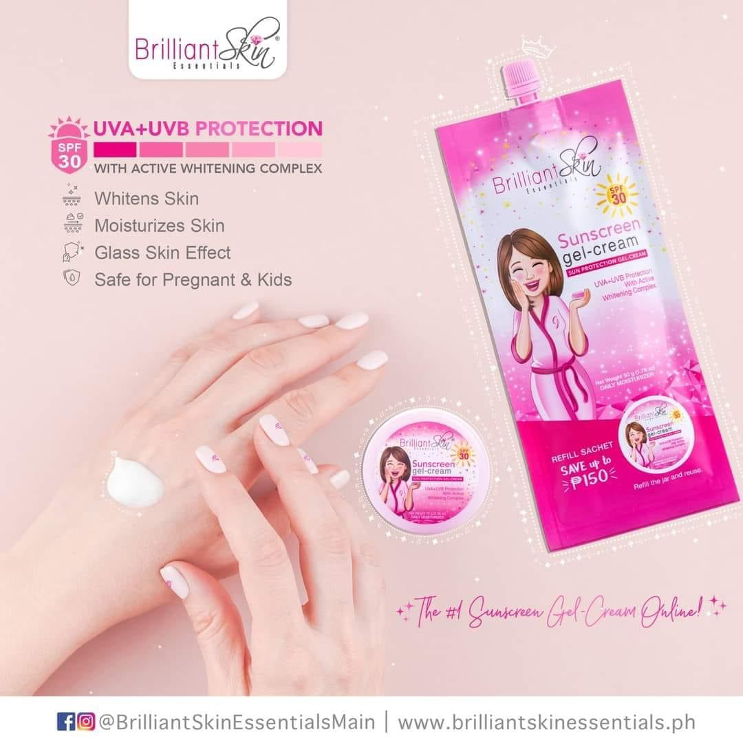 Brilliant Skin Essentials Sunscreen Gel-Cream SPF 30, lightweight and non-greasy formula in 2 sachets.