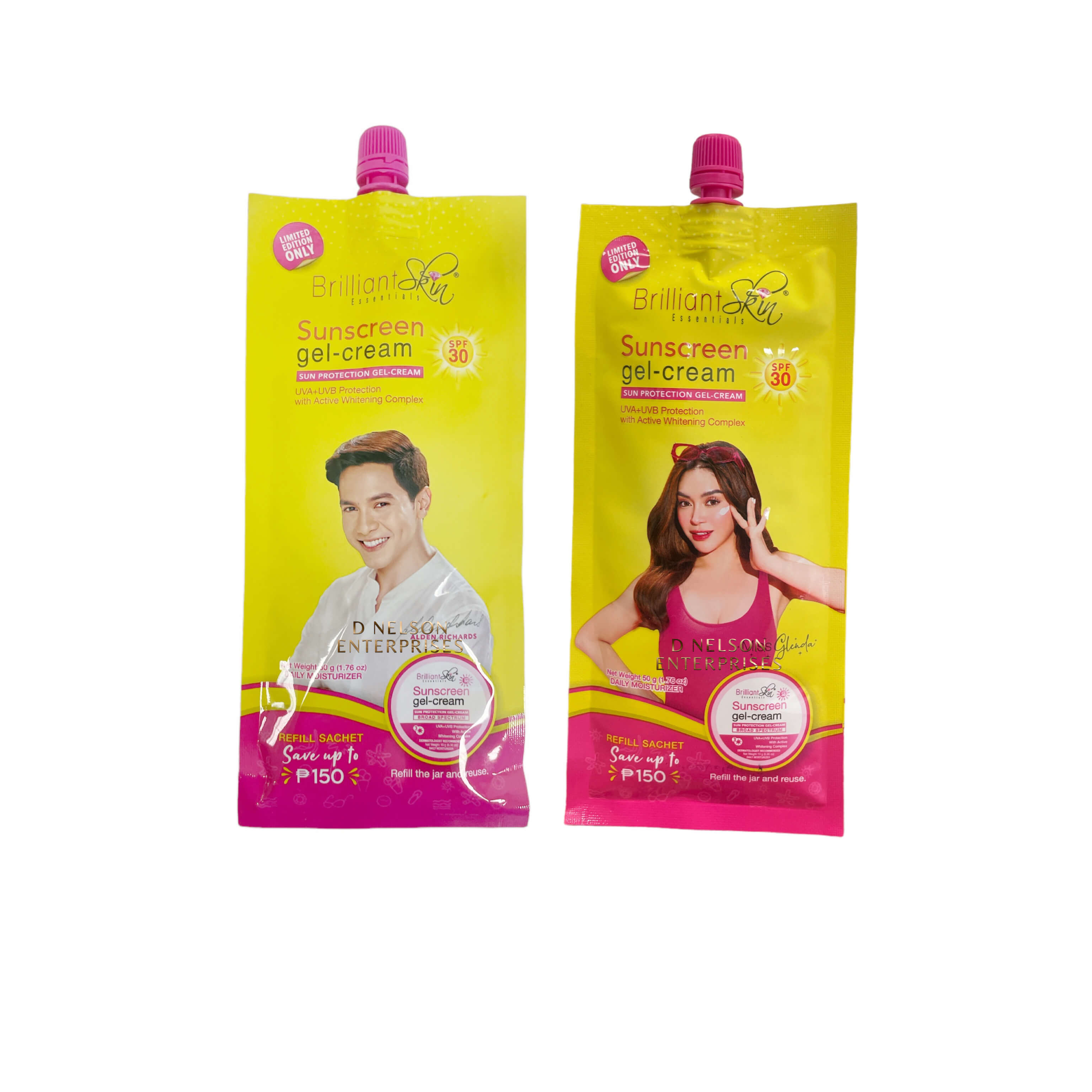 Brilliant Skin Sunscreen Gel-Cream with SPF 30, 2-pack, protects against harmful UV rays while keeping skin moisturized.