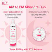 BTY Advance Daily Radiance Body Lotion with SPF 45 250 mL fast-absorbing formula for everyday face and body care.