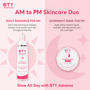 BTY Advance Daily Radiance Body Lotion with SPF 45 250 mL fast-absorbing formula for everyday face and body care.