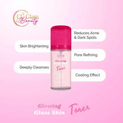 CC Glam & Beauty Glowing Glass Skin Toner 75ml with lightweight skin prep formula

