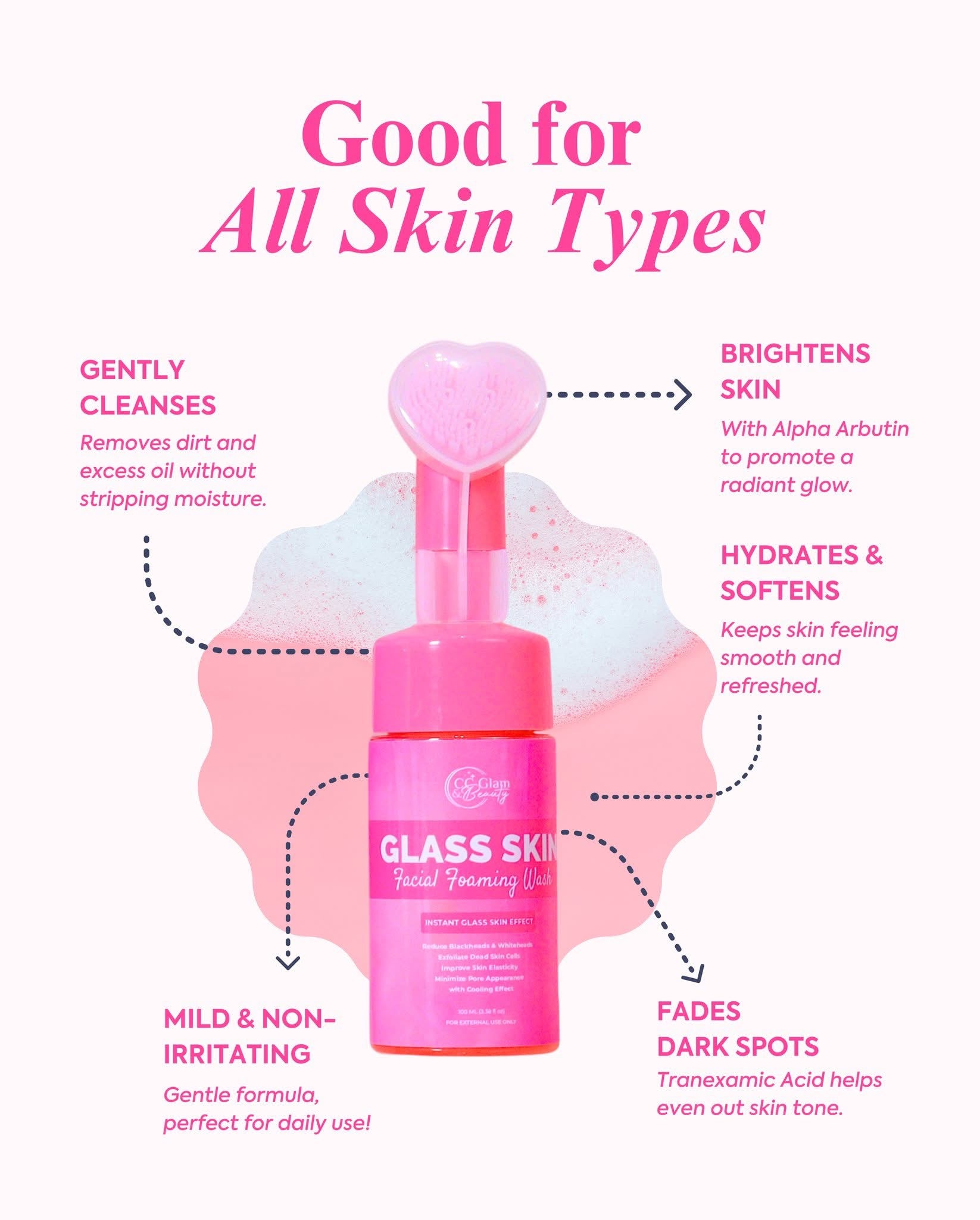 CC GLAM & Beauty Glass Skin Facial Foaming Wash 100ml deep cleansing foam