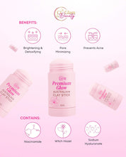 CC GLAM & Beauty Premium Glow Australian Clay Stick - 40g ideal for home self-care sessions

