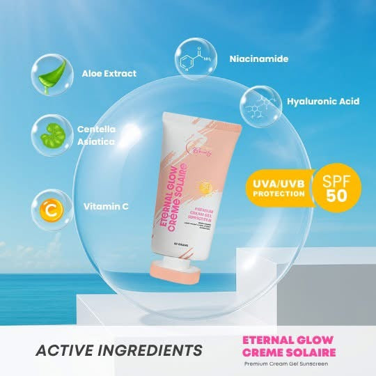 CC GLAM & BEAUTY Eternal Glow Creme Solaire SPF 50 with full UVA and UVB coverage